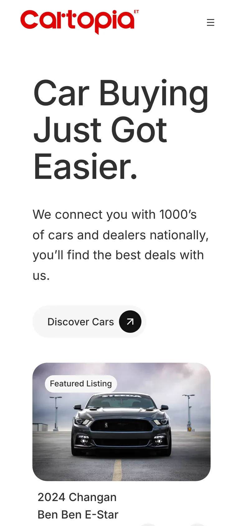 Cartopia landing page on a phone
