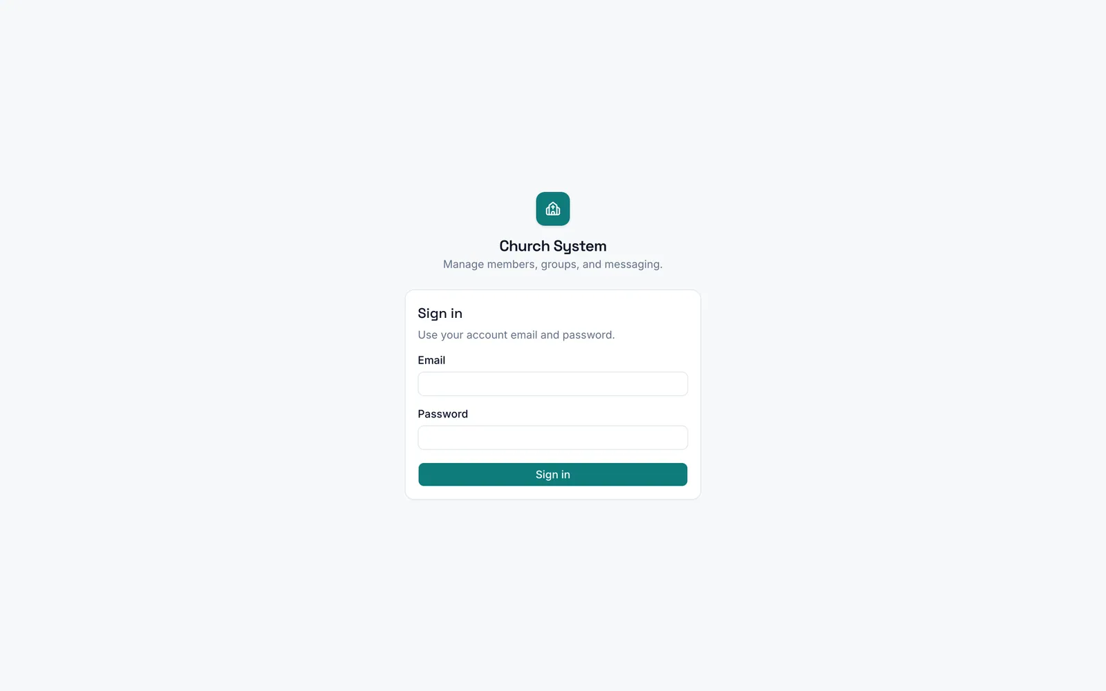 Church System sign-in page with email and password fields