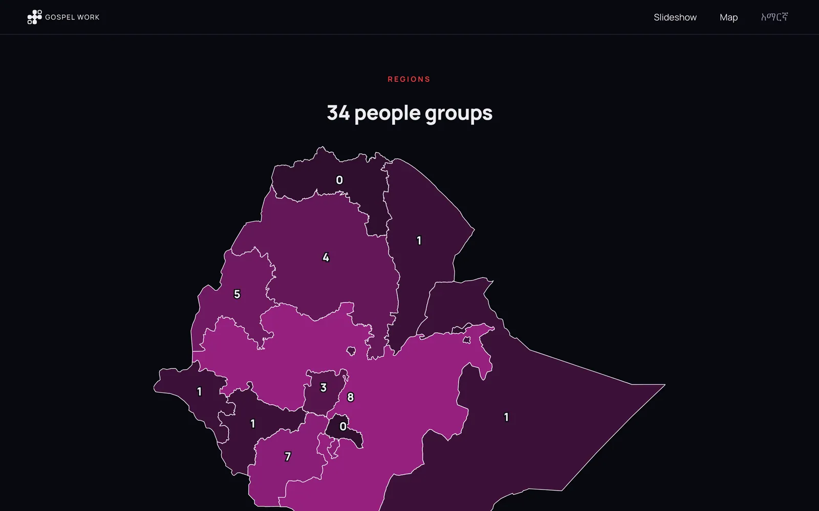 Clickable map of Ethiopia's regions with people groups
