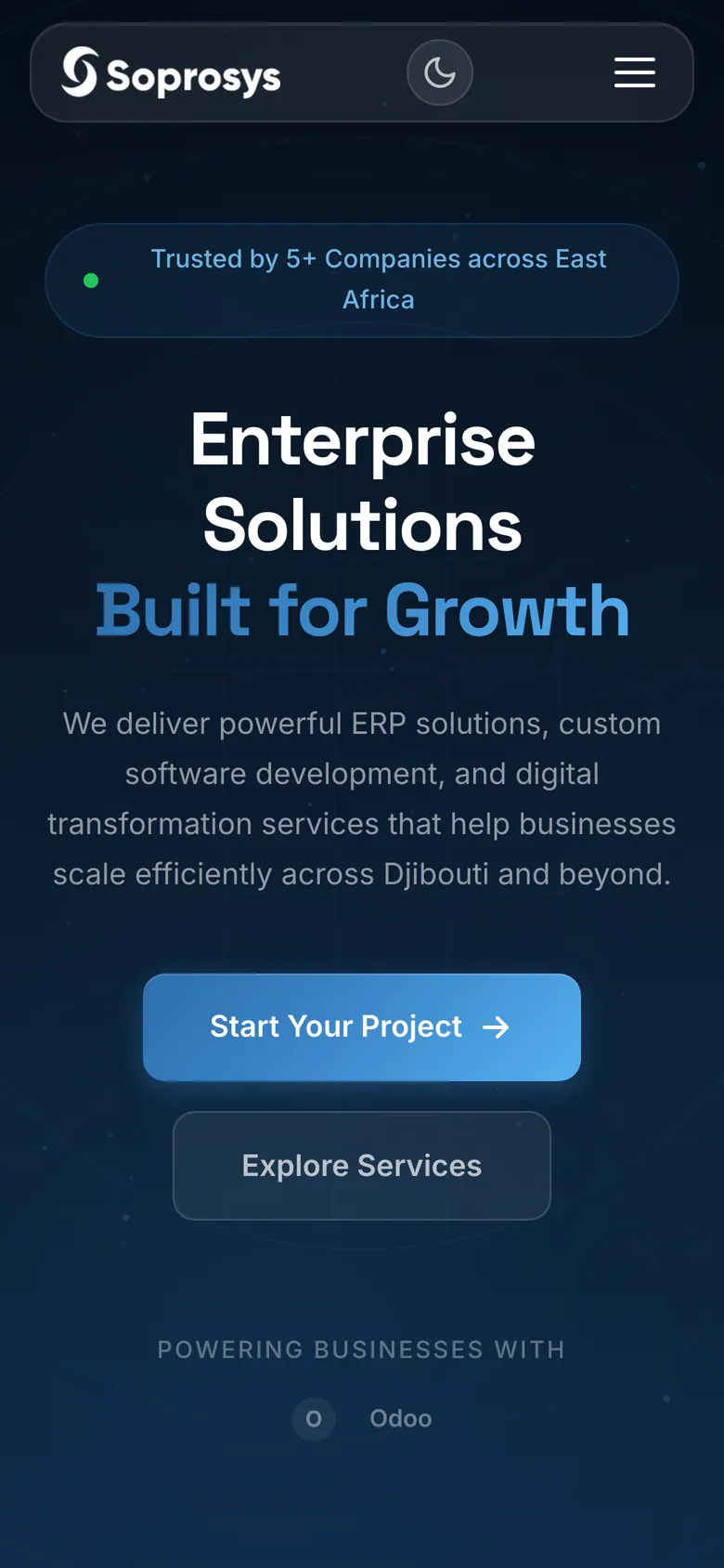 Soprosys home page on a phone